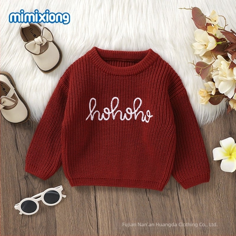 Vânzare fierbinte de toamnă și iarnă, top tricotat brodat pentru bebeluși, culoare solidă, pulover asortat, toate culorile