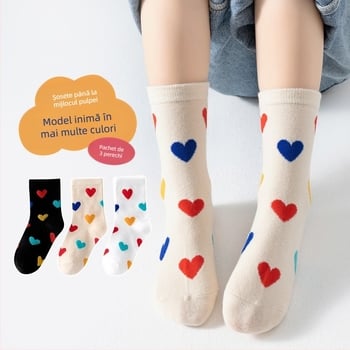Șosete de primăvară pentru copii, șosete în formă de inimă, blocante de culoare, pentru studenți, până la jumătatea gambei, 3 perechi, stil universitar, băieți și fete, șosete din bumbac pentru bebeluși, primăvara și toamna