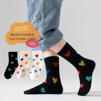 Șosete de primăvară pentru copii, șosete în formă de inimă, blocante de culoare, pentru studenți, până la jumătatea gambei, 3 perechi, stil universitar, băieți și fete, șosete din bumbac pentru bebeluși, primăvara și toamna