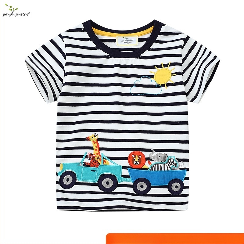 Tricou cu mânecă scurtă pentru copii, desene animate, brodat din bumbac, băieți, îmbrăcăminte de vară pentru bebeluși, îmbrăcăminte de vară pentru copii, topuri pentru băieți noi