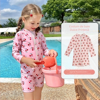 Costume de baie pentru copii, fete și băieți, 2024, Hot Spring, noi, cu mânecă lungă, cu protecție solară, cu uscare rapidă, body-on, pentru copii mari, medii și mici, en-gros