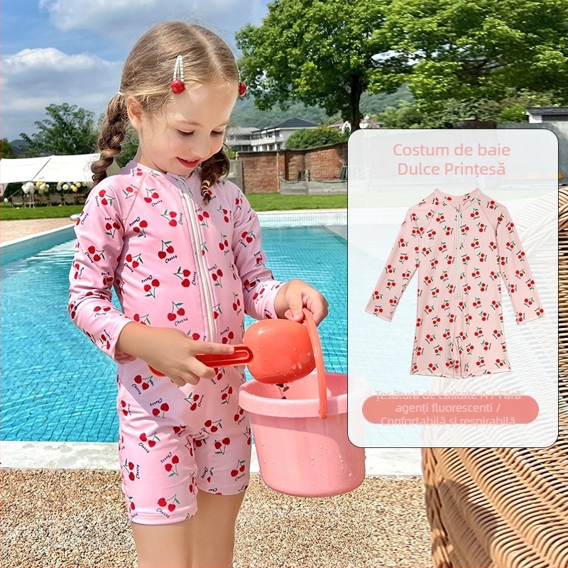 Costume de baie pentru copii, fete și băieți, 2024, Hot Spring, noi, cu mânecă lungă, cu protecție solară, cu uscare rapidă, body-on, pentru copii mari, medii și mici, en-gros