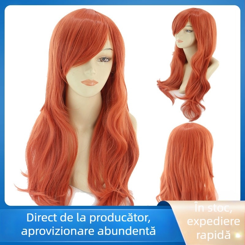 Perucă One Piece, doi ani mai târziu, Nami COS, păr lung și creț, 65 cm, portocalie, perucă în stoc din fabrică