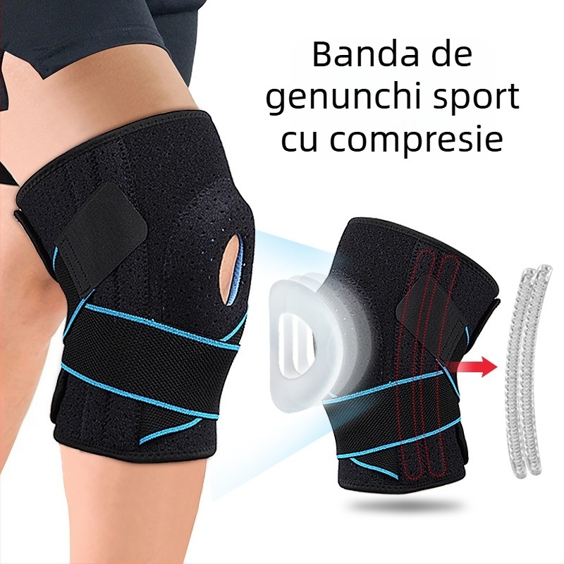 Genunchiere din silicon cu arc, anti-alunecare, respirabile, cu patru arcuri, presurizate, pentru exterior, alpinism, fitness, genunchiere