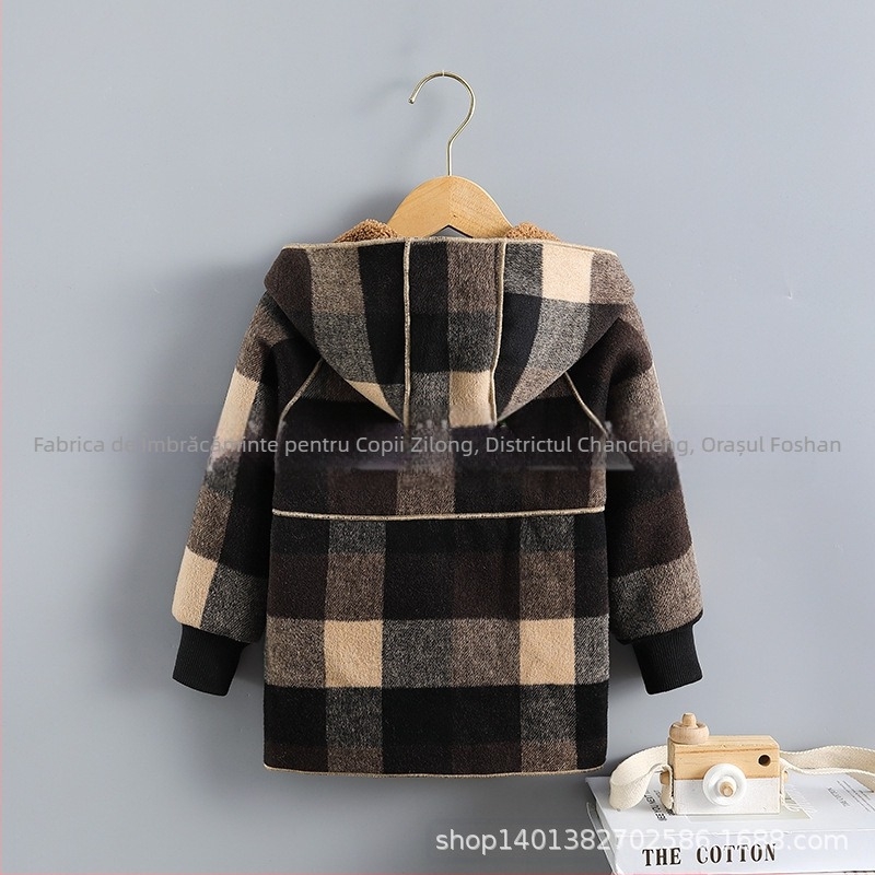 Palton de lână caldă în stil occidental pentru băieți, toamnă și iarnă, 2022, nou, pentru fete, căptușit cu fleece, îngroșat, mediu-lung, cu un singur miel, fleece