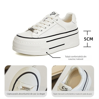 Pantofi de damă din piele naturală cu talpă groasă, albi, 2025, primăvara nouă, simpli, cu creștere în înălțime, pantofi de damă, casual, cu platformă joasă, all-match