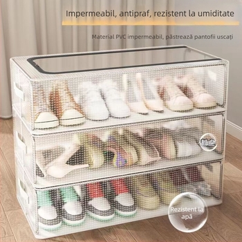 Cutie de depozitare transparentă pentru pantofi, capacitate mare, artefact, economisire spațiu auto, pliabilă, rezistentă la praf, cutie de depozitare pentru pantofi din plastic anti-oxidare