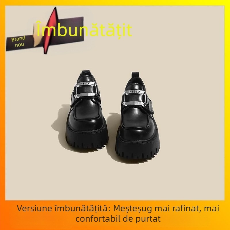 Pantofi din piele în stil francez Hepburn, rochie de primăvară și toamnă pentru femei, 2024, mocasini cu platformă și toc înalt Mary Jane negri noi