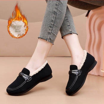 Pantofi noi de iarnă din material textil pentru femei, căptușite cu fleece, groase, casual, calde, pantofi de mamă, cu plată, antiderapantă, pantofi slip-on din bumbac Y113