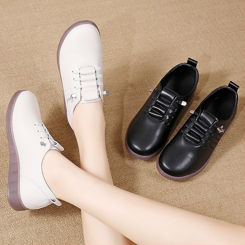 Pantofi de toamnă pentru femei, pantofi de piele moale cu talpă de vită, pantofi de piele cu suprafață moale, pantofi de piele cu talpă moale, pantofi de toamnă noi pentru vârstă mijlocie și vârstnici, pantofi confortabili cu gura adâncă