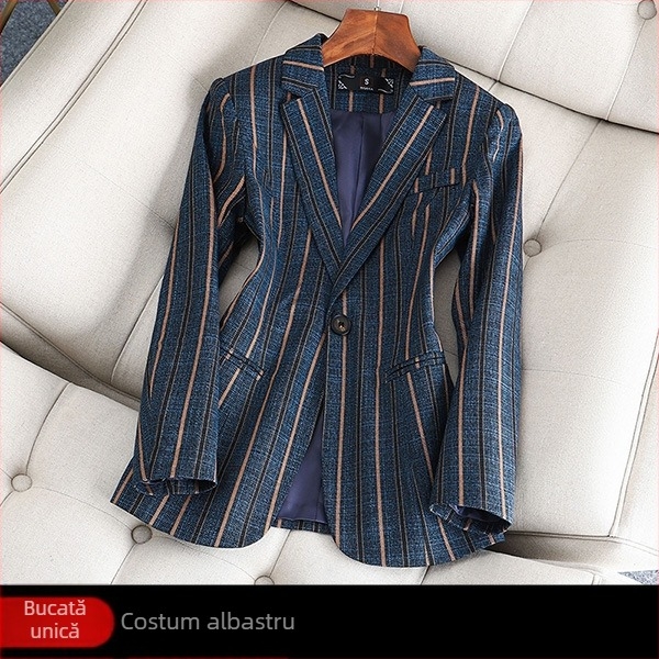 Jachetă de damă cu dungi verticale de înaltă calitate, Slim Fit, 2025, primăvară și toamnă, stil coreean elegant, casual, top