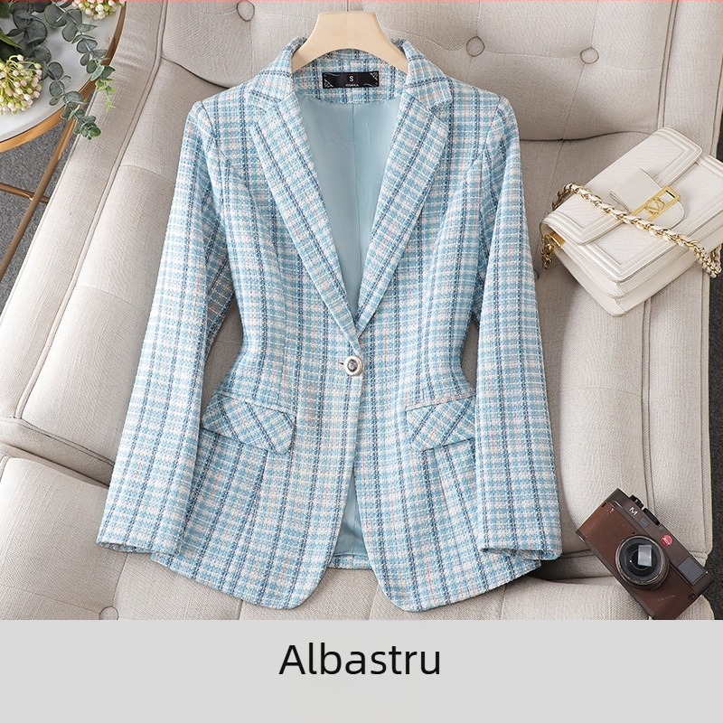 Sacou stil tweed pentru femei primăvara și toamna 2023, costum elegant în carouri, slim, scurt, la modă