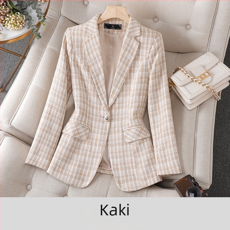 Sacou stil tweed pentru femei primăvara și toamna 2023, costum elegant în carouri, slim, scurt, la modă