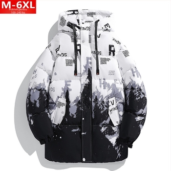 Jachetă de iarnă la modă pentru bărbați, cu glugă, de lungime medie, din bumbac, dolofană, de mărime mare, plus grăsime, caldă, din bumbac, cu bumbac