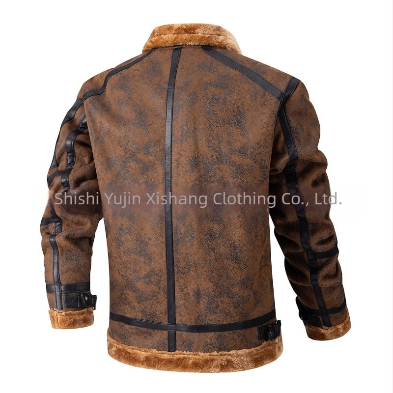 Jachetă de piele pentru bărbați, toamna și iarna, căptușită cu fleece, blană îngroșată, jachetă de piele pentru bărbați, haină casual de afaceri pentru bărbați, 2024