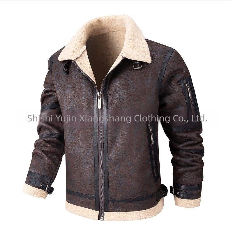Jachetă de piele pentru bărbați, toamna și iarna, căptușită cu fleece, blană îngroșată, jachetă de piele pentru bărbați, haină casual de afaceri pentru bărbați, 2024