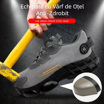 Încălțăminte de protecție a muncii cu nasturi rotativi, încălțăminte de siguranță rezistentă la uzură, antiderapantă, pernă de aer respirabilă, amortizare elastică ușoară, talpă intermediară din Kevlar