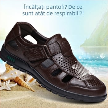 Sandale pentru bărbați 2024 Vara Crocs din piele naturală respirabilă cu goluri, mărime extra mare, sandale pentru tătici de vârstă mijlocie și vârstnici 4748