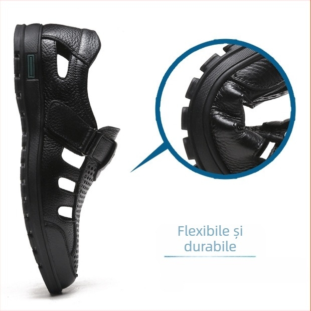 Sandale pentru bărbați 2024 Vara Crocs din piele naturală respirabilă cu goluri, mărime extra mare, sandale pentru tătici de vârstă mijlocie și vârstnici 4748