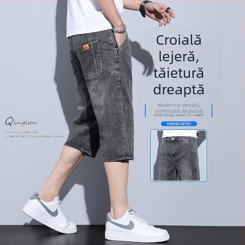 Pantaloni scurți din denim pentru bărbați, vară subțire, lejer, dreaptă, 2023, noi, la modă, brand, șapte puncte, îmbrăcăminte exterioară, casual, pantaloni de mijloc