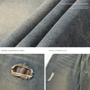 Blugi rupți în carouri, spălați, pentru bărbați, primăvara 2025, pantaloni la modă de brand, lejeri, drepți, casual