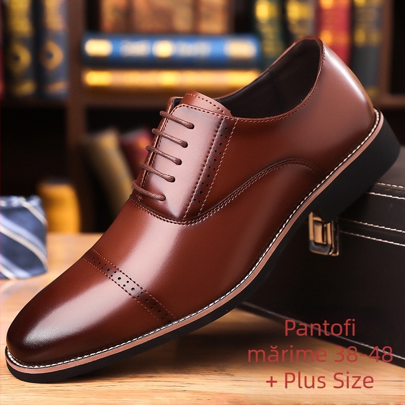 Pantofi sport din piele pentru bărbați, stil business casual, cu vârf ascuțit, stil coreean, pantofi din piele cu șireturi, mărime plus, 4748