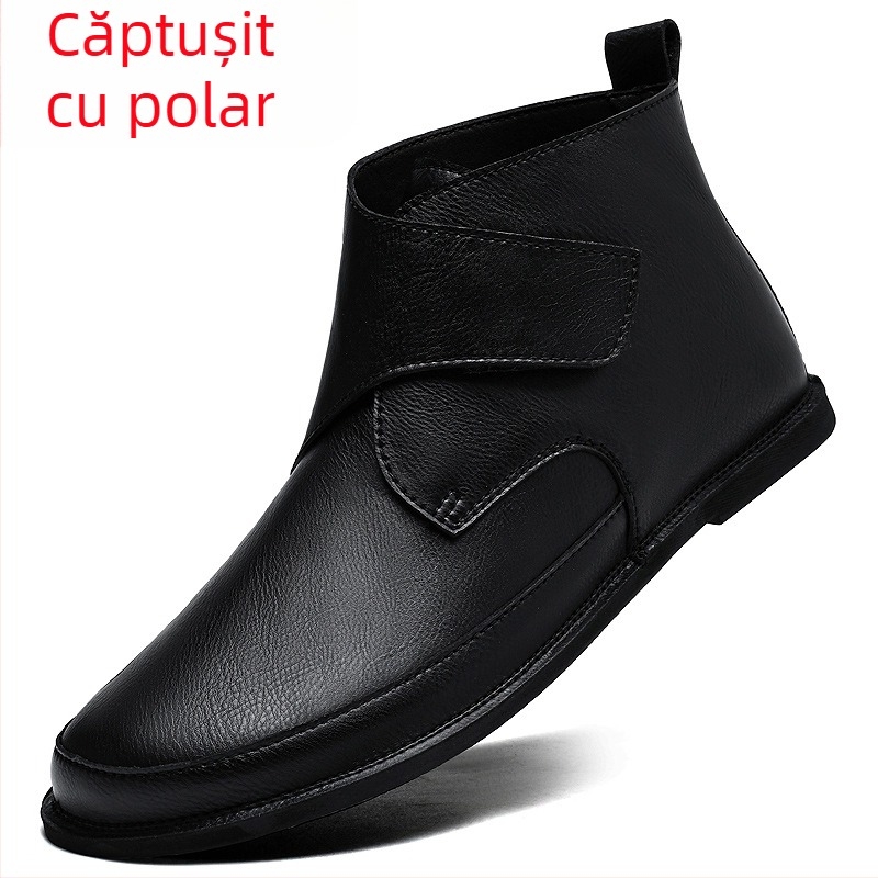 Pantofi Martin pentru bărbați, mărimea 45, cu talpă înaltă, din piele, mărimea 46, cu fund moale, cu velcro, mărimea 47, căptușiți cu fleece, călduroși, retro, casual, din piele, cizme Martin pentru bărbați
