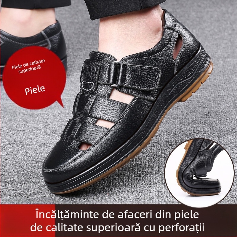 O generație de sandale noi de vară pentru bărbați, din piele moale, cu găuri goale, sandale business casual cu vârf de vită