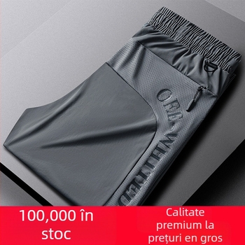 Factory Direct M-8X Vară Subțire Elastic Dimensiune Mare Ice Silk Pantaloni de vară Bărbați Sport Cu Fermoar Buzunar Pantaloni Casual