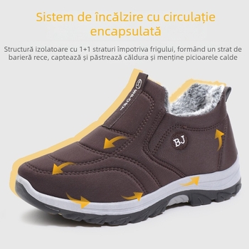 Pantofi de iarnă pentru bărbați, blană de iepure, din pânză veche de Beijing, pantofi de bumbac, căptușiți cu fleece, îngroșați, impermeabili și rezistenți la uzură, pantofi de lucru caldi