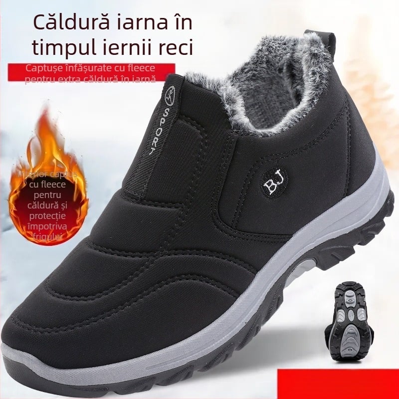 Pantofi de iarnă pentru bărbați, blană de iepure, din pânză veche de Beijing, pantofi de bumbac, căptușiți cu fleece, îngroșați, impermeabili și rezistenți la uzură, pantofi de lucru caldi