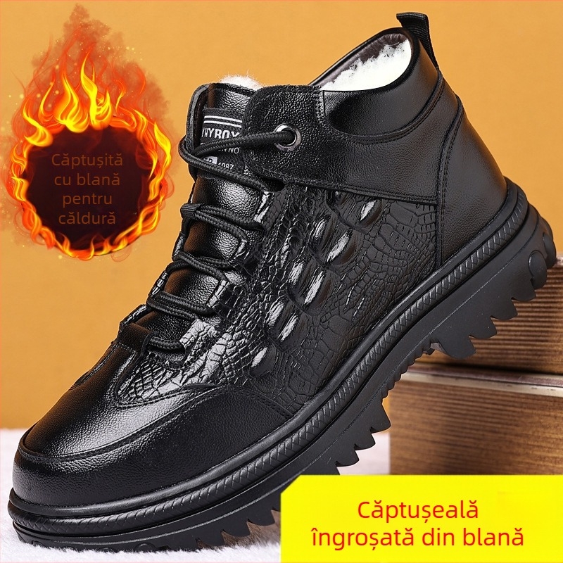 Ghete de iarnă noi din lână caldă din bumbac pentru bărbați, pantofi cu talpă înaltă, îngroșați, din bumbac, cu fund gros, rezistente la uzură, cizme de zăpadă, pantofi căptușiți cu fleece