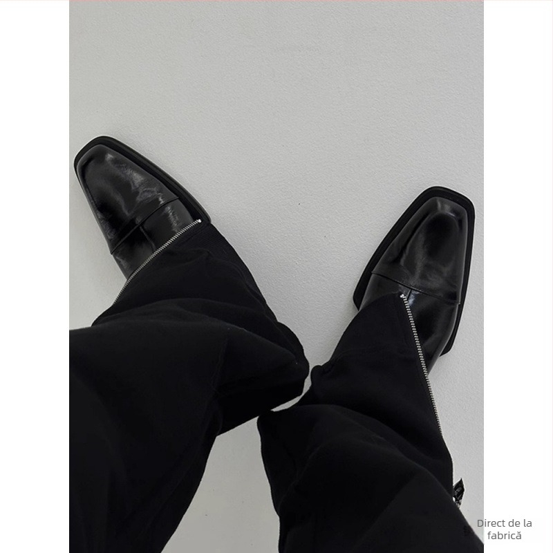 Ghete Chelsea înalte cu vârful ascuțit, înălțime medie interioară, cizme Martin pentru bărbați, cizme scurte britanice, brocart cu fermoar pentru bărbați