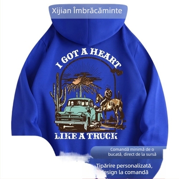 Camion Cowboy Călărie Print Bărbați Cool Streetwear Hanorace Casual Loose Cover cu Buzunar Cangur