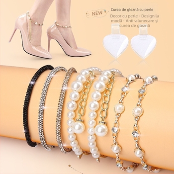Șireturi cu lanț de perle și diamant, pantofi cu toc înalt, fără instalare, fără șireturi, curea leneșă anti-cădere pentru călcâi