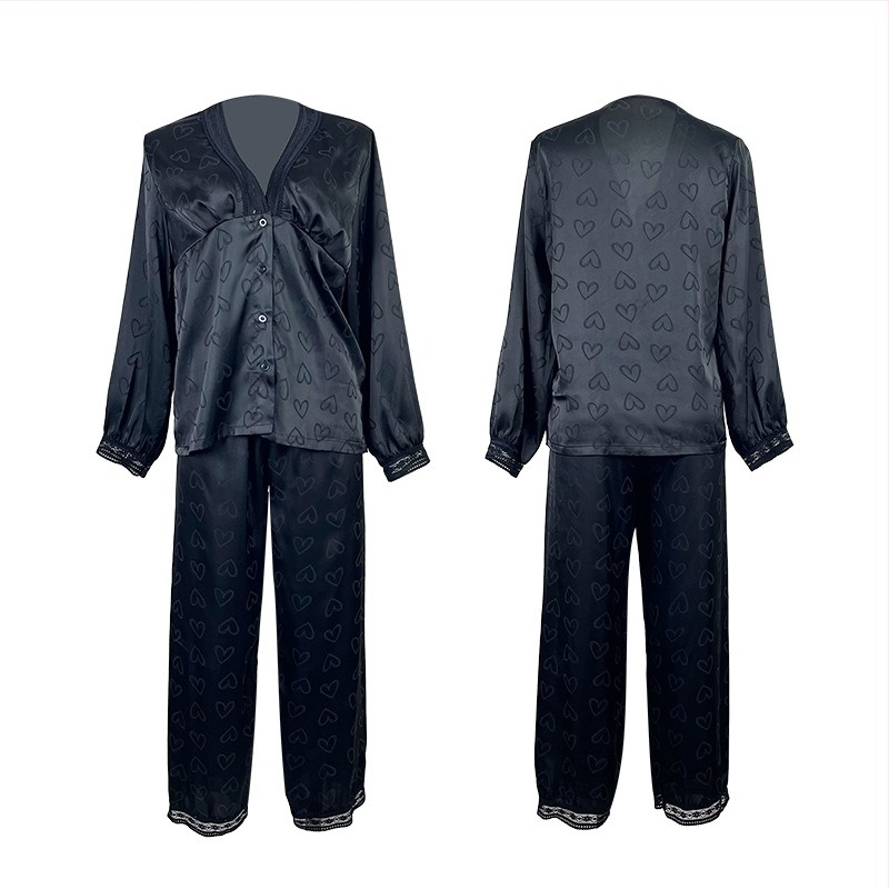 Pijamale cu mânecă lungă la modă europeană și americană, costum sexy cu pantaloni, din două piese, confortabil, satin, jacquard, haine de casă 687