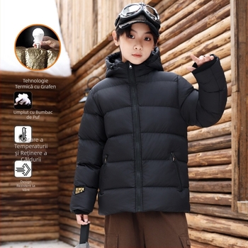 Jachetă de iarnă pentru copii, cu bumbac căptușit, negru, auriu, scurtă, mare, îngroșată, caldă, cu bumbac căptușit, impermeabilă, costum de pâine pentru băieți