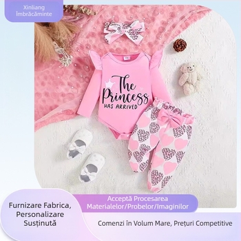 Îmbrăcăminte pentru copii cu mânecă lungă, scrisoare, haine de primăvară și de toamnă pentru bebeluși, pantaloni de dragoste cu eșarfă pentru cap, set de trei piese