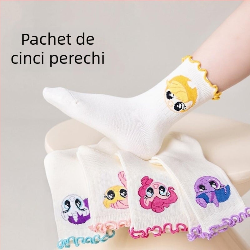 Șosete pentru fete, șosete de primăvară și toamnă, șosete pentru copii, șosete de dantelă prințesă, cu desene animate cu ponei curcubeu, toate potrivirile pentru femei