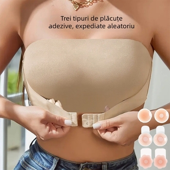 Explozii transfrontaliere, cataramă frontală nouă, fără bretele, antiderapantă, respirabilă, fără cusături, lenjerie invisibilă, plus autocolante pentru piept puternice, anti-lumină