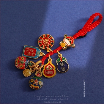 National Tide Vintage nisip auriu zeul bogăției cheie auto pandantiv țesut frânghie geantă dragon agățat email auriu înghițitor bestie breloc