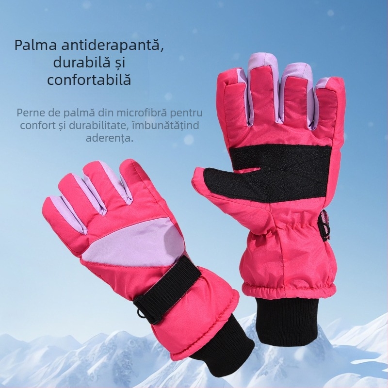 Mănuși antiderapante pentru copii, căptușite cu fleece, îngroșate, pentru femei, mănuși de schi, degete, mănuși calde și rezistente la vânt, de iarnă, 2024