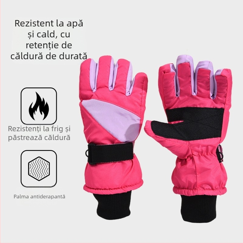 Mănuși antiderapante pentru copii, căptușite cu fleece, îngroșate, pentru femei, mănuși de schi, degete, mănuși calde și rezistente la vânt, de iarnă, 2024