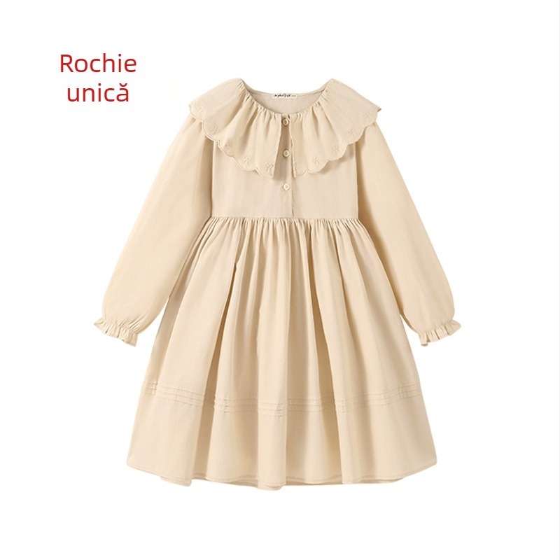 Rochie cu mânecă lungă pentru fete 2025 primăvara nouă în stil coreean pentru copii, rochie de prințesă franceză cu rever din bumbac, rochie pentru copii mari