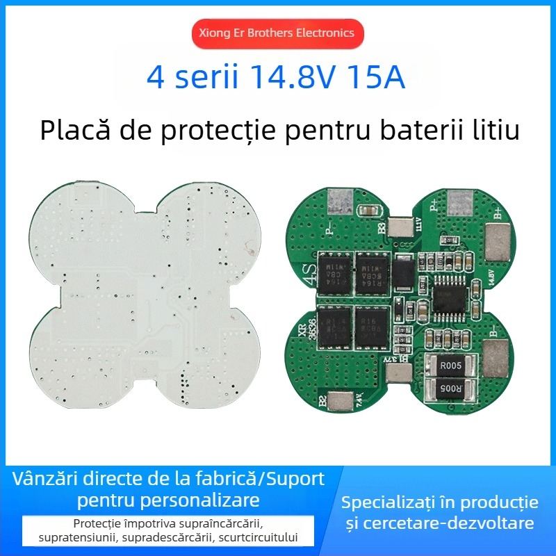 Baterie Source Goods 18650 cu 4 șiruri de placă de protecție pentru baterie litiu de 14.8V, 15A, cu placă de protecție echilibrată, accesorii pentru baterie curentă