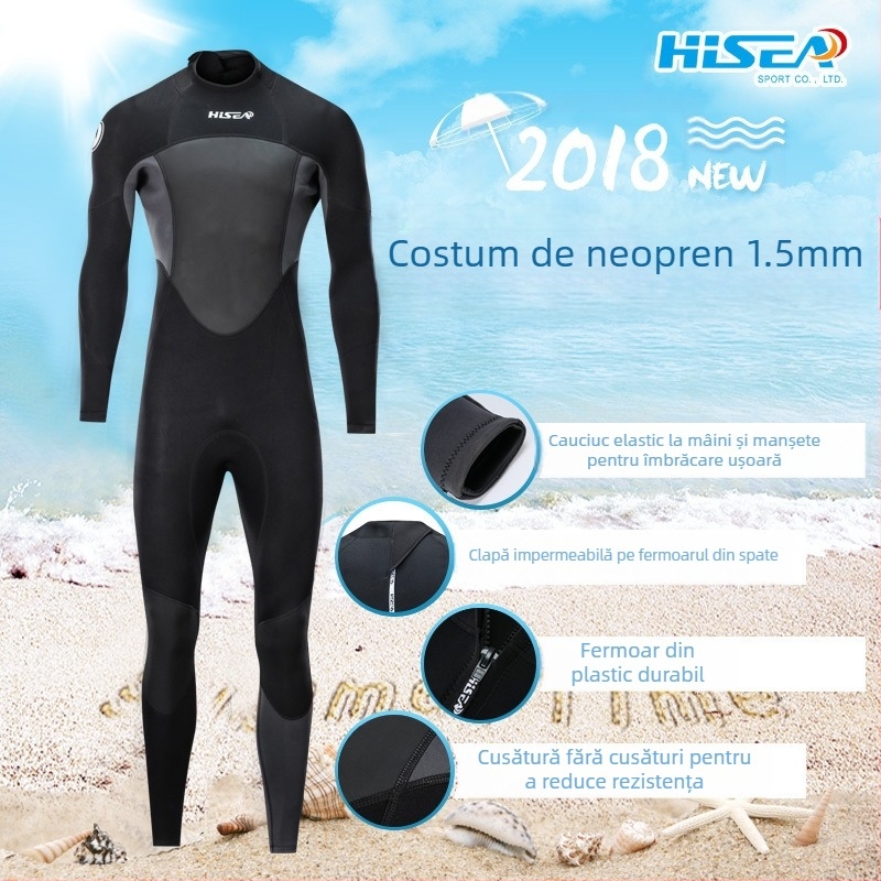 Costum de scafandru Hisea en-gros de 1,5 mm, pantaloni cu mânecă lungă caldă pentru bărbați, costum de surf, costum de scufundări pentru meduze, în stoc