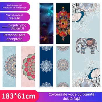 Saltea de yoga din catifea față-verso antiderapantă, imprimată, moale, pentru exerciții de fitness, prosop de yoga din microfibră