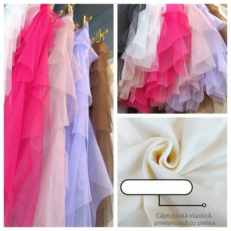 Fustă de lungime medie, neregulată, cu talie elastică, la modă, cu cusături de plasă, din fabrică, en-gros, 2023