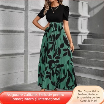 Amazon AliExpress transfrontalier pentru rochii elegante cu imprimeu floral pentru femei europene și americane, cu talie înaltă, la modă, cu temperament elegant