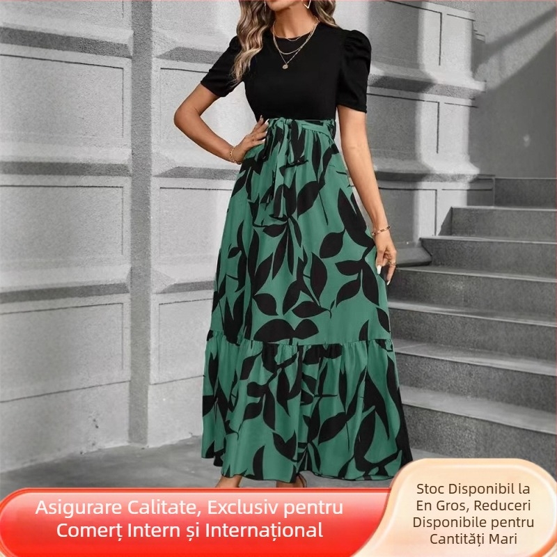 Amazon AliExpress transfrontalier pentru rochii elegante cu imprimeu floral pentru femei europene și americane, cu talie înaltă, la modă, cu temperament elegant